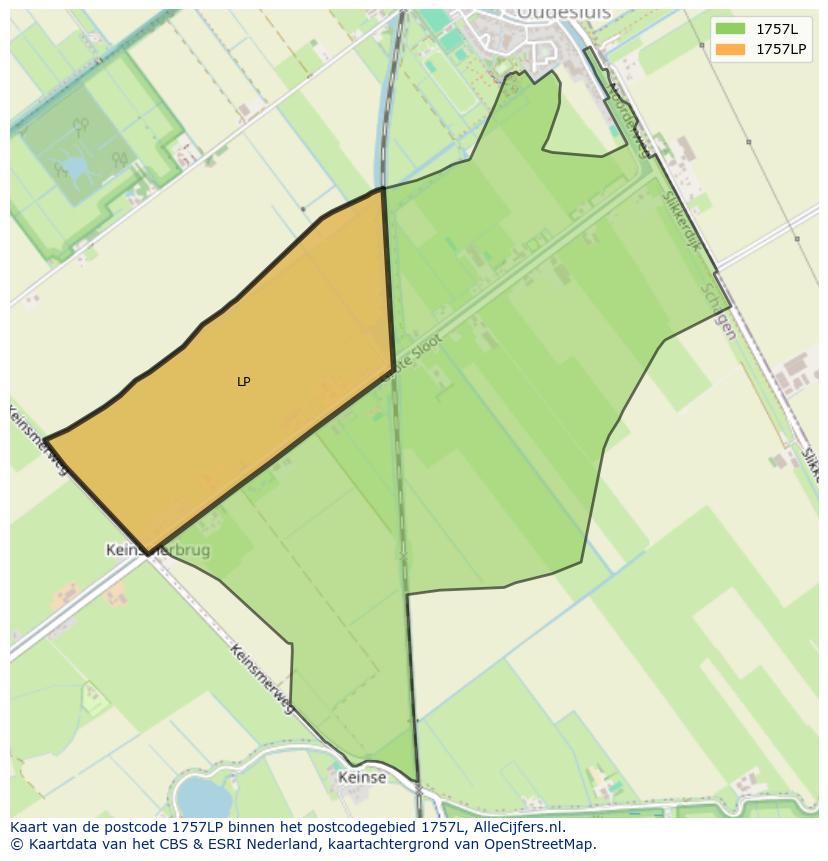 Afbeelding van het postcodegebied 1757 LP op de kaart.