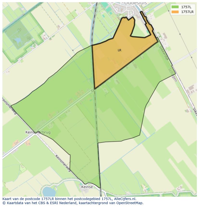 Afbeelding van het postcodegebied 1757 LR op de kaart.