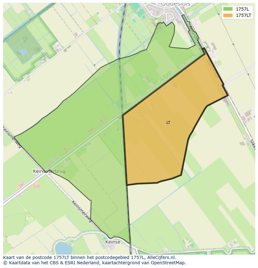 Afbeelding van het postcodegebied 1757 LT op de kaart.