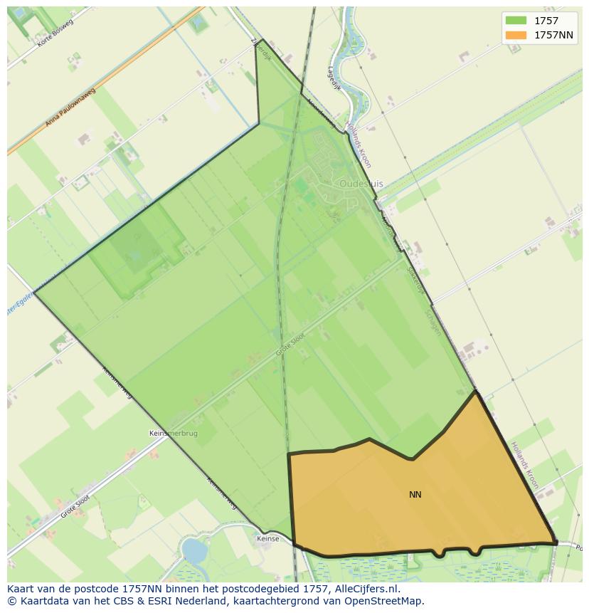 Afbeelding van het postcodegebied 1757 NN op de kaart.