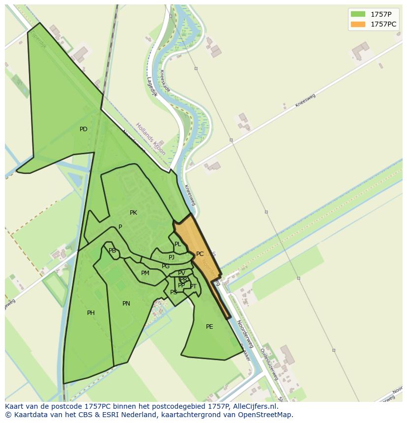 Afbeelding van het postcodegebied 1757 PC op de kaart.
