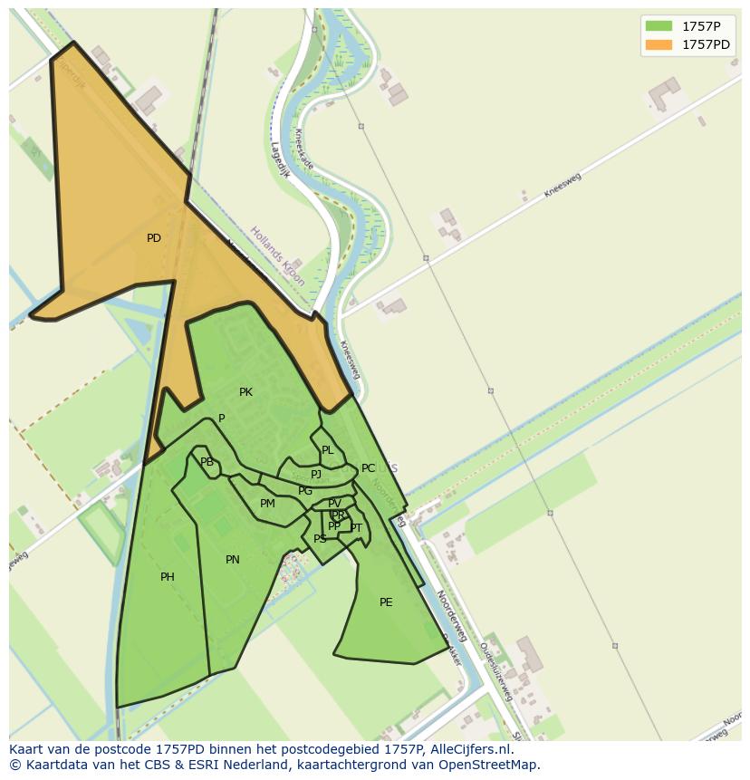 Afbeelding van het postcodegebied 1757 PD op de kaart.