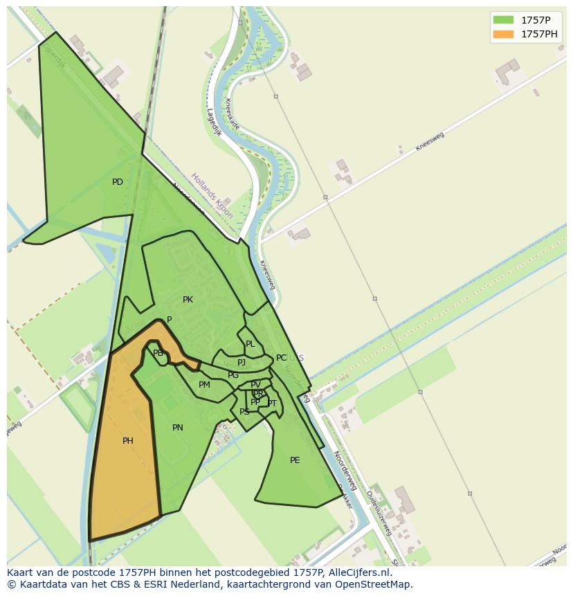 Afbeelding van het postcodegebied 1757 PH op de kaart.