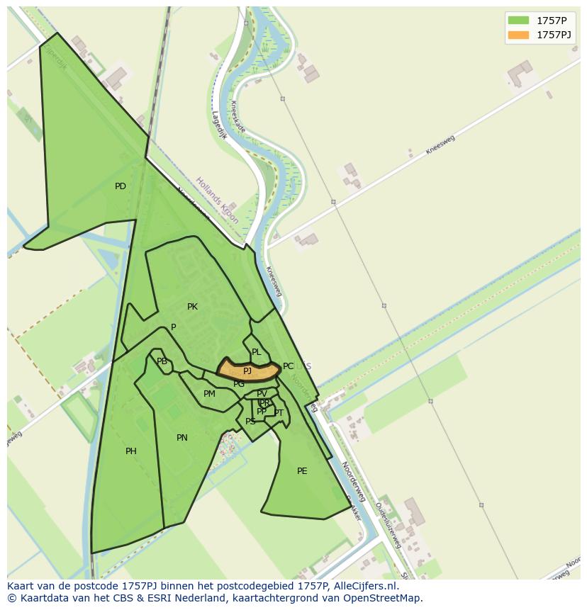 Afbeelding van het postcodegebied 1757 PJ op de kaart.