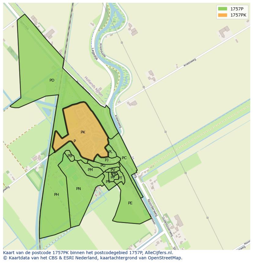 Afbeelding van het postcodegebied 1757 PK op de kaart.