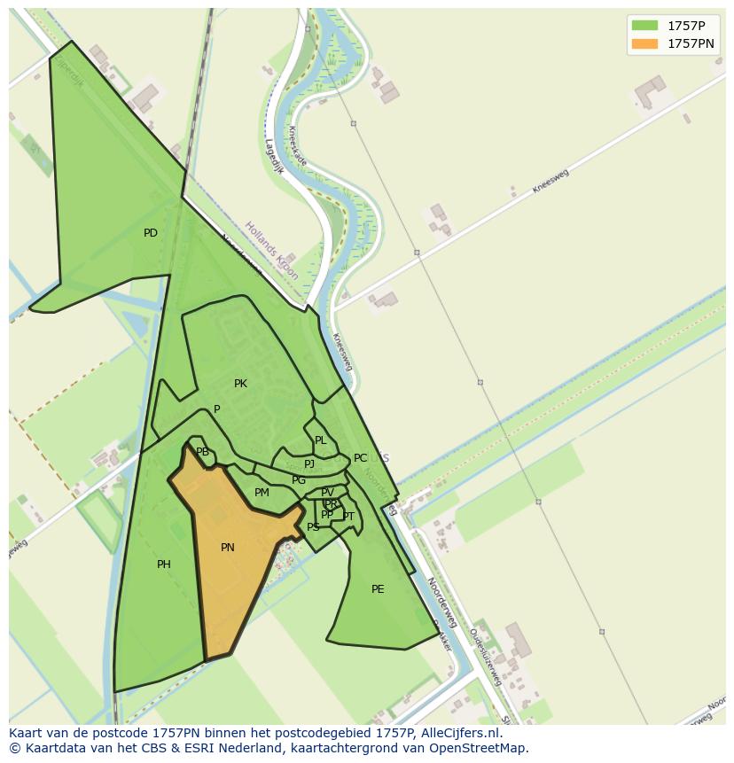 Afbeelding van het postcodegebied 1757 PN op de kaart.