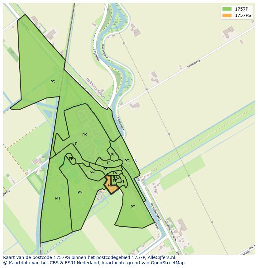 Afbeelding van het postcodegebied 1757 PS op de kaart.