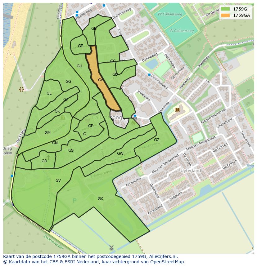 Afbeelding van het postcodegebied 1759 GA op de kaart.