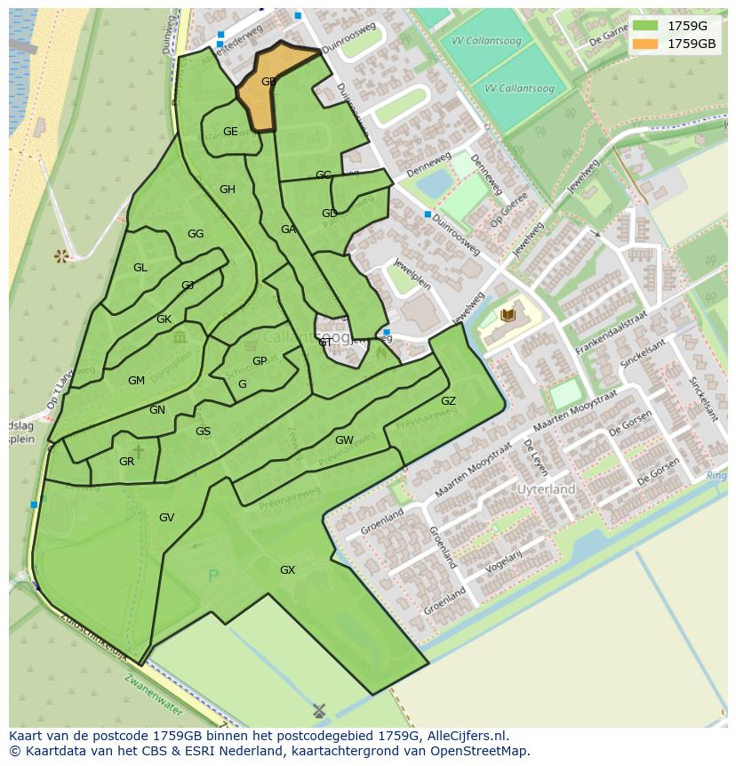 Afbeelding van het postcodegebied 1759 GB op de kaart.