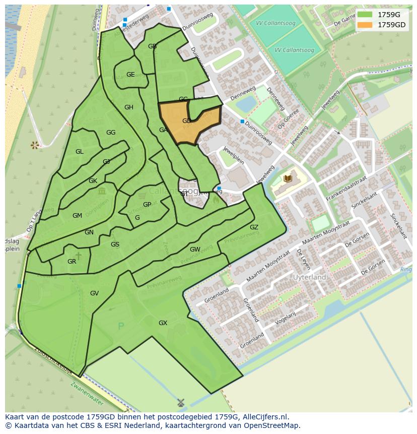 Afbeelding van het postcodegebied 1759 GD op de kaart.