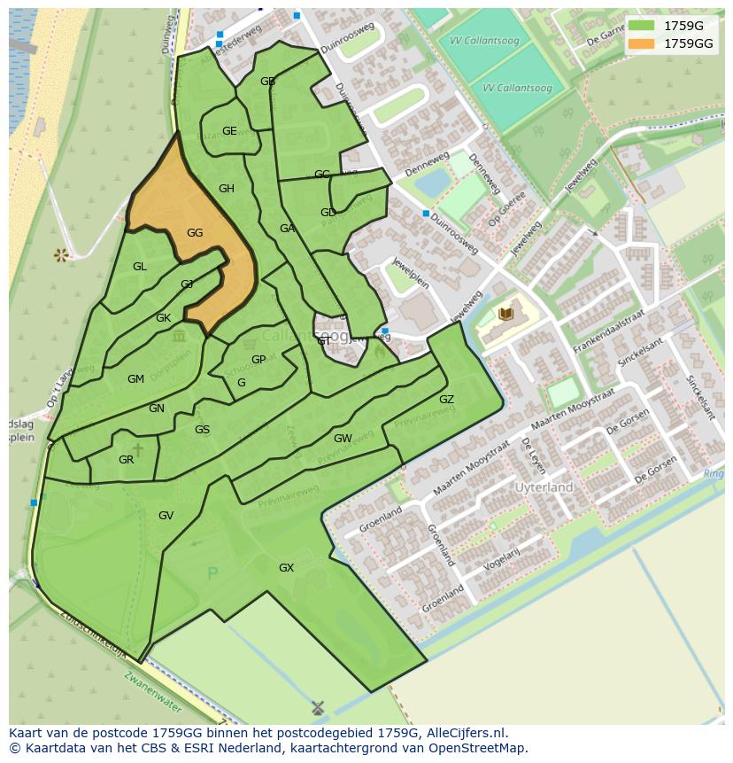 Afbeelding van het postcodegebied 1759 GG op de kaart.