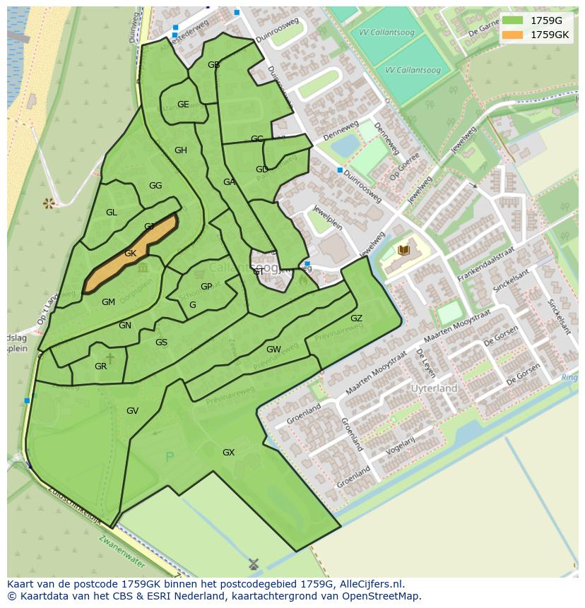 Afbeelding van het postcodegebied 1759 GK op de kaart.