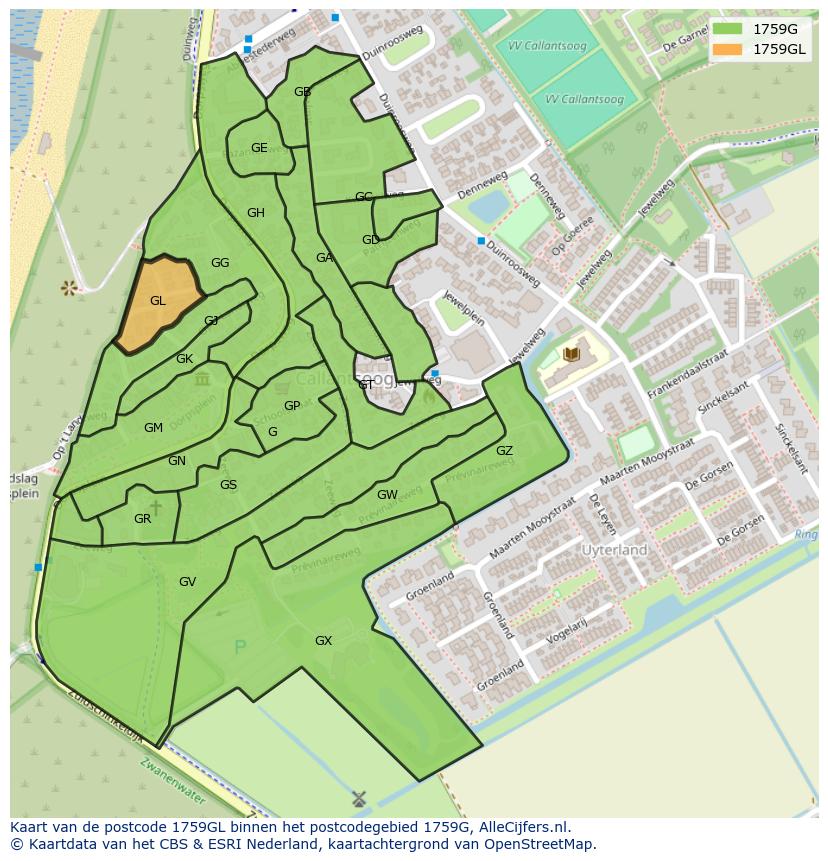 Afbeelding van het postcodegebied 1759 GL op de kaart.