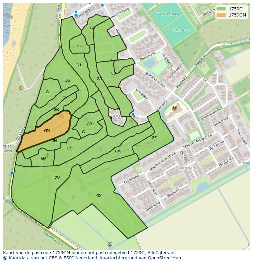 Afbeelding van het postcodegebied 1759 GM op de kaart.