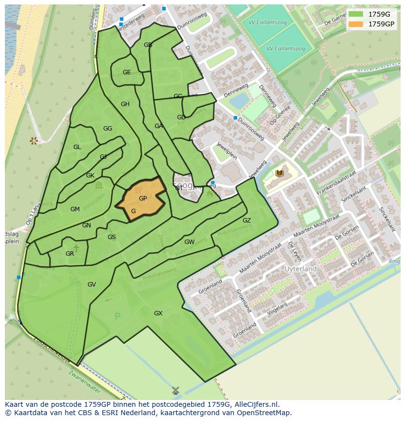 Afbeelding van het postcodegebied 1759 GP op de kaart.