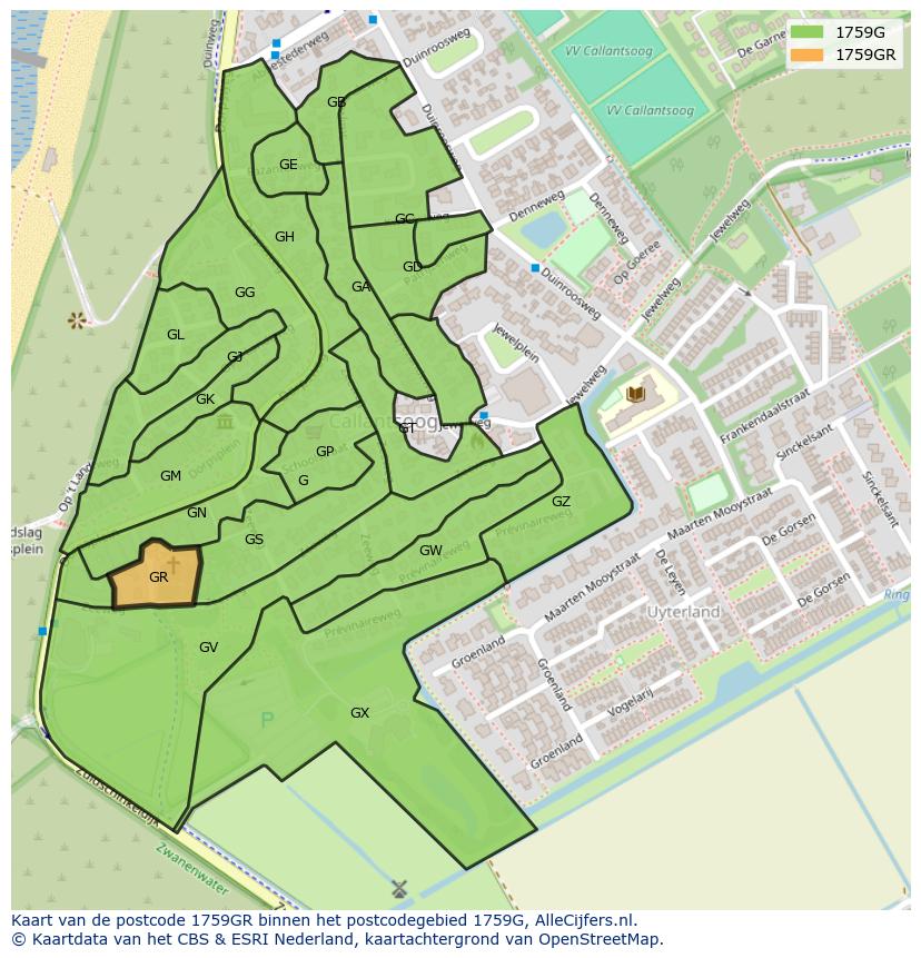 Afbeelding van het postcodegebied 1759 GR op de kaart.