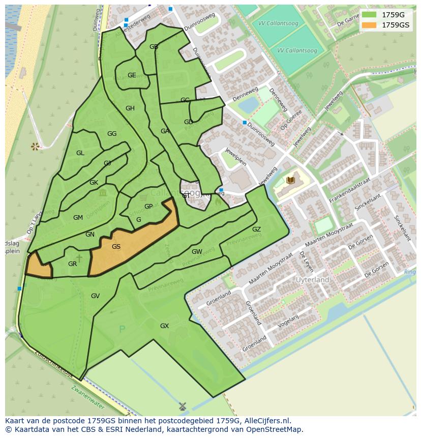 Afbeelding van het postcodegebied 1759 GS op de kaart.