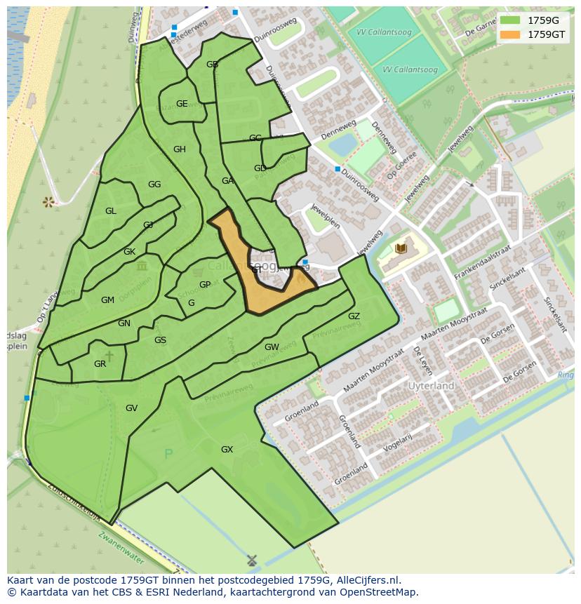 Afbeelding van het postcodegebied 1759 GT op de kaart.
