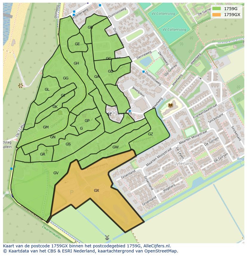 Afbeelding van het postcodegebied 1759 GX op de kaart.