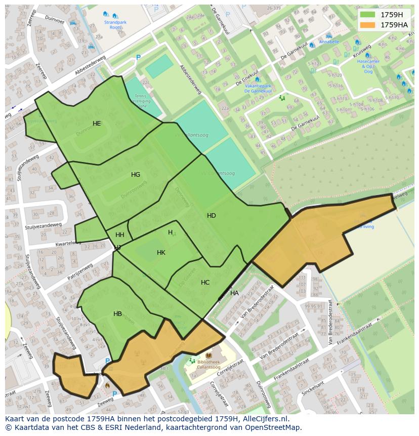 Afbeelding van het postcodegebied 1759 HA op de kaart.