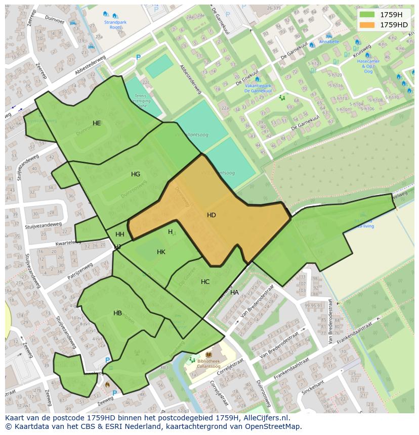 Afbeelding van het postcodegebied 1759 HD op de kaart.