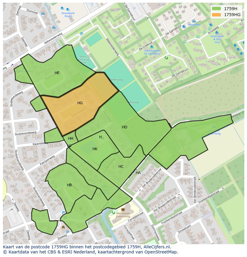 Afbeelding van het postcodegebied 1759 HG op de kaart.