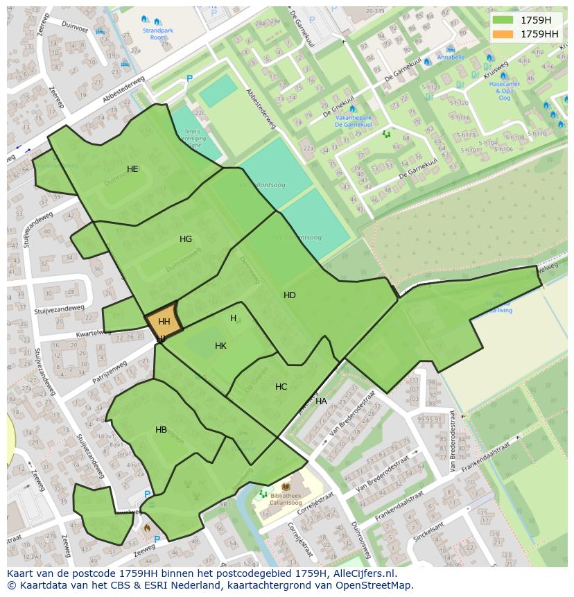 Afbeelding van het postcodegebied 1759 HH op de kaart.