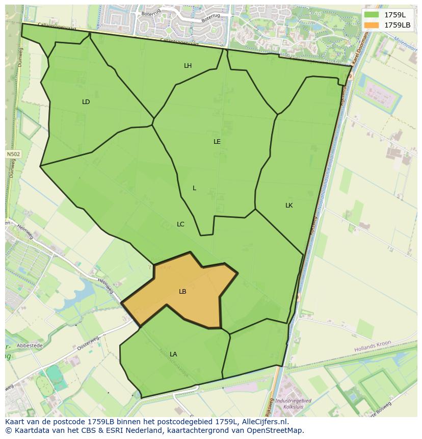 Afbeelding van het postcodegebied 1759 LB op de kaart.