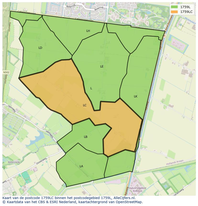 Afbeelding van het postcodegebied 1759 LC op de kaart.