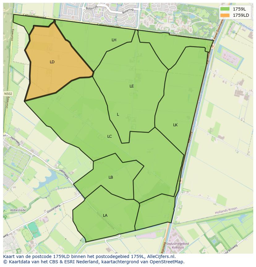 Afbeelding van het postcodegebied 1759 LD op de kaart.