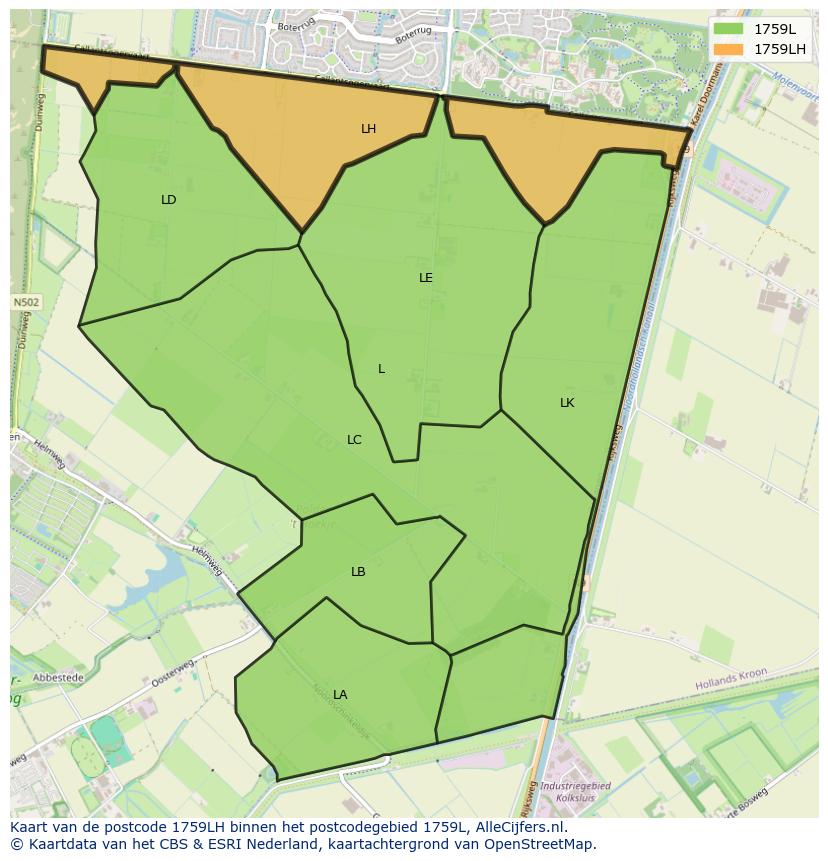 Afbeelding van het postcodegebied 1759 LH op de kaart.