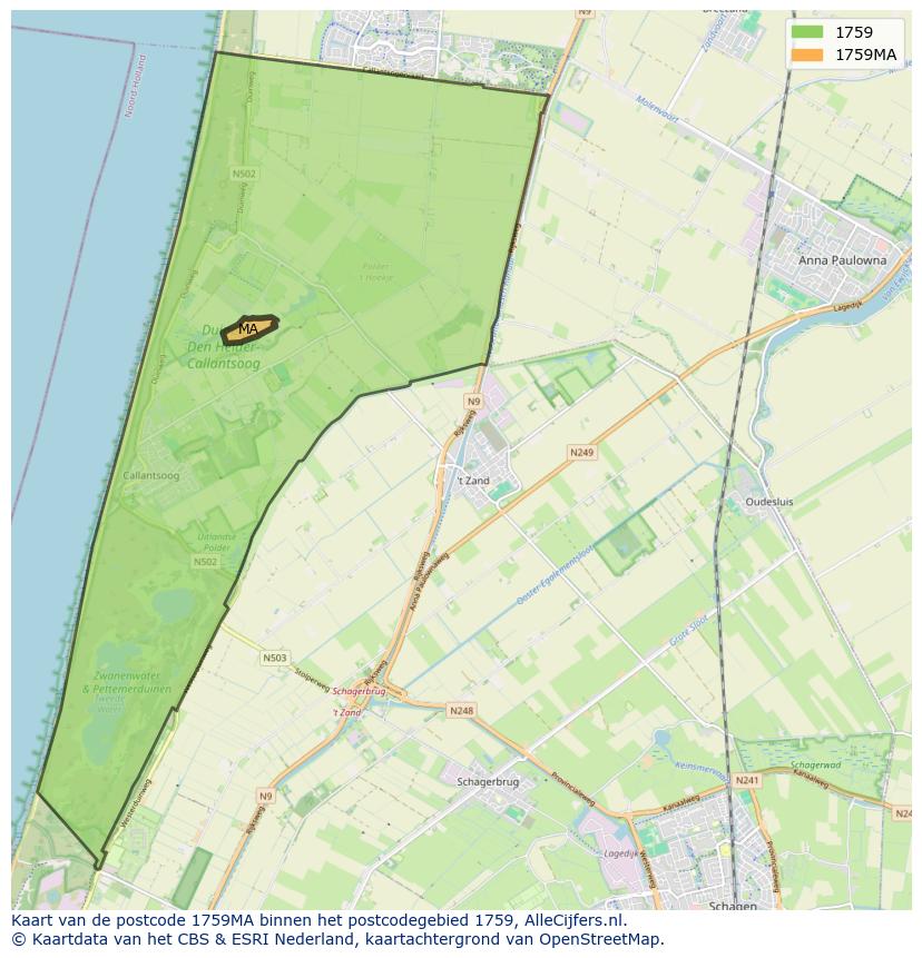 Afbeelding van het postcodegebied 1759 MA op de kaart.