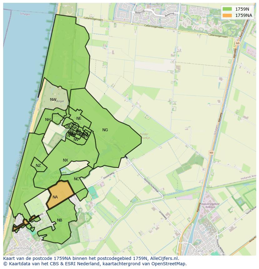 Afbeelding van het postcodegebied 1759 NA op de kaart.