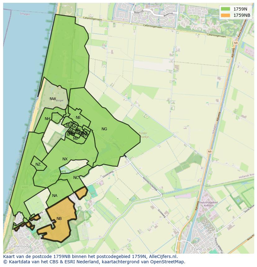 Afbeelding van het postcodegebied 1759 NB op de kaart.