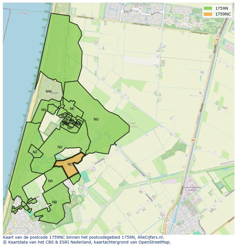 Afbeelding van het postcodegebied 1759 NC op de kaart.