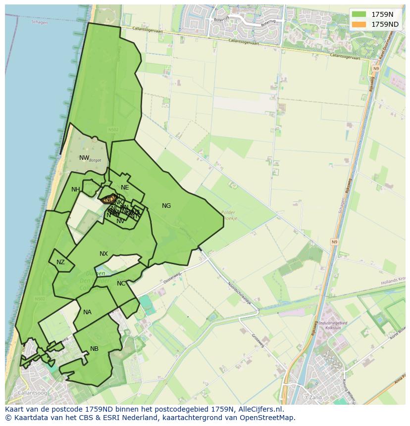 Afbeelding van het postcodegebied 1759 ND op de kaart.