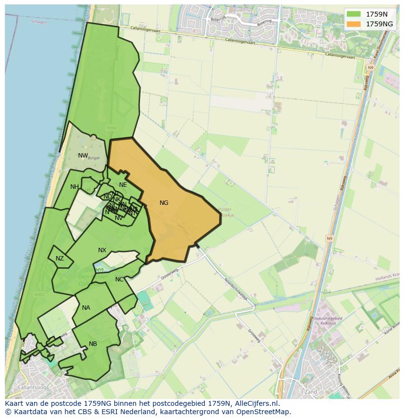 Afbeelding van het postcodegebied 1759 NG op de kaart.