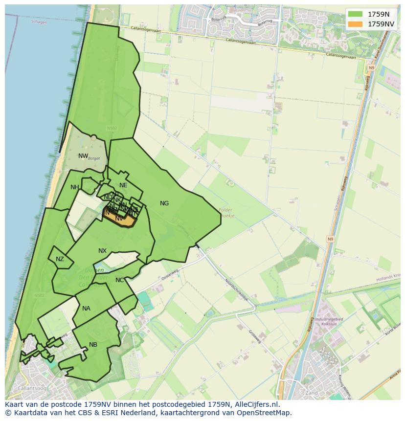 Afbeelding van het postcodegebied 1759 NV op de kaart.