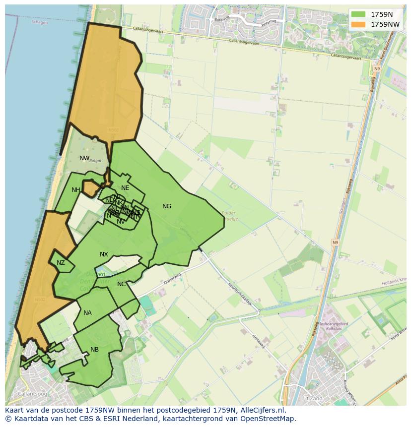 Afbeelding van het postcodegebied 1759 NW op de kaart.