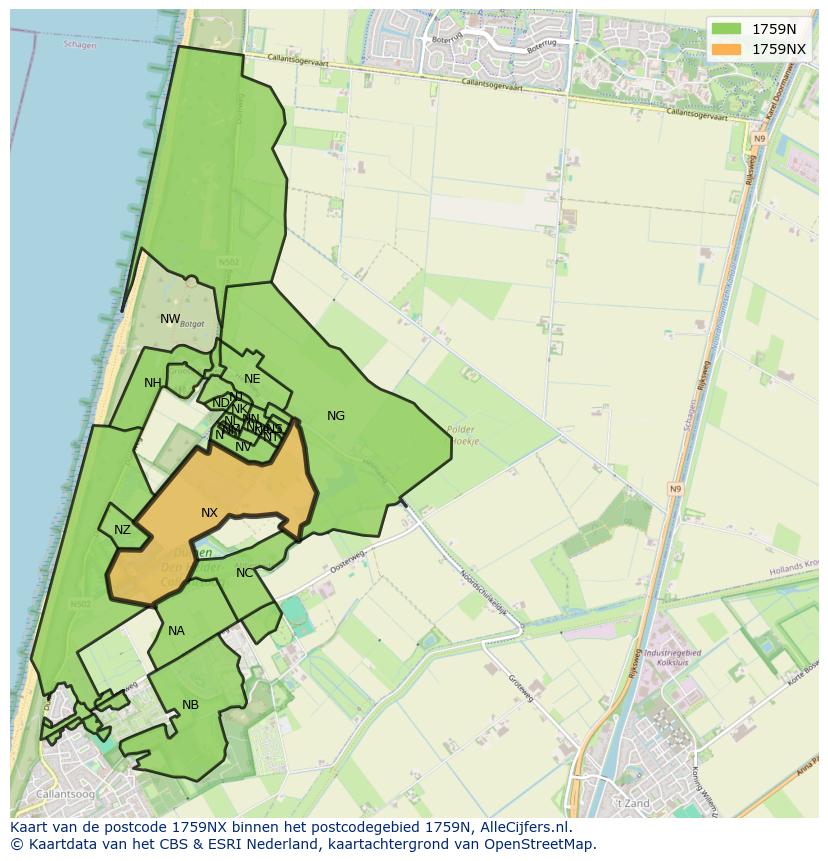 Afbeelding van het postcodegebied 1759 NX op de kaart.