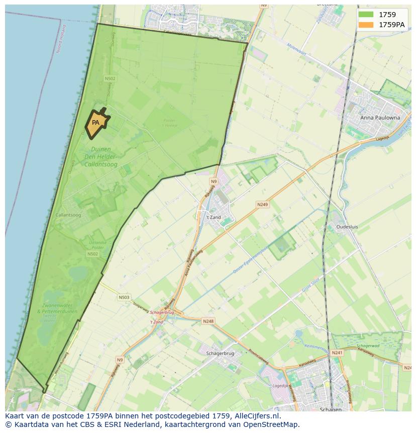 Afbeelding van het postcodegebied 1759 PA op de kaart.