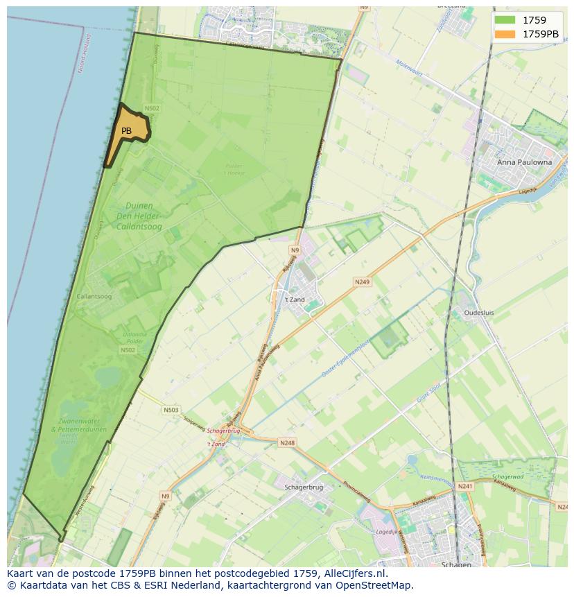 Afbeelding van het postcodegebied 1759 PB op de kaart.