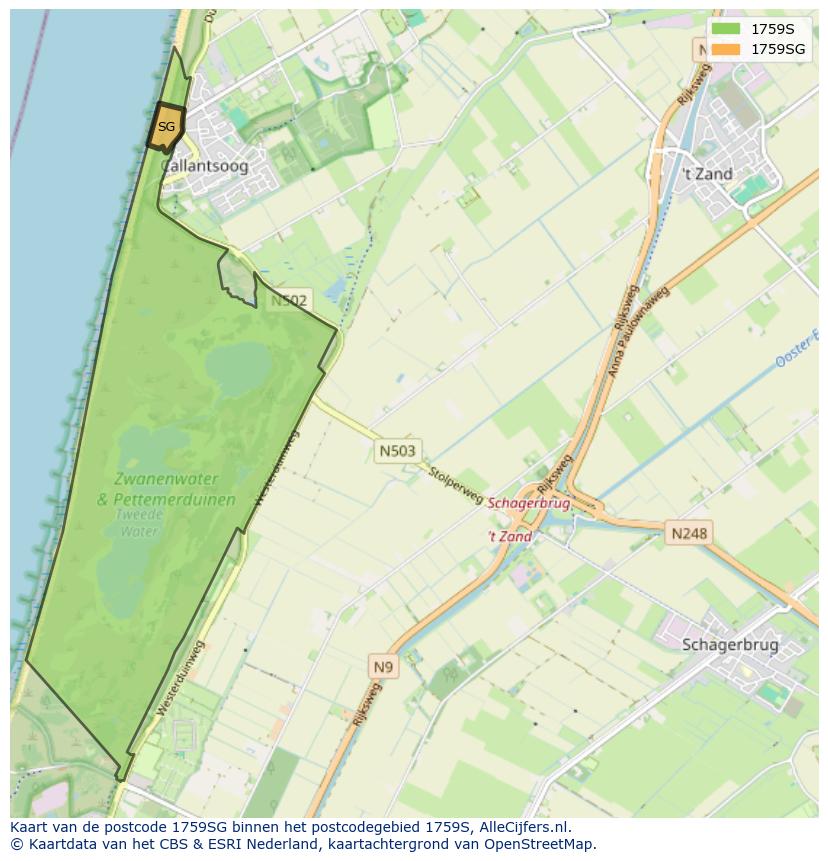 Afbeelding van het postcodegebied 1759 SG op de kaart.