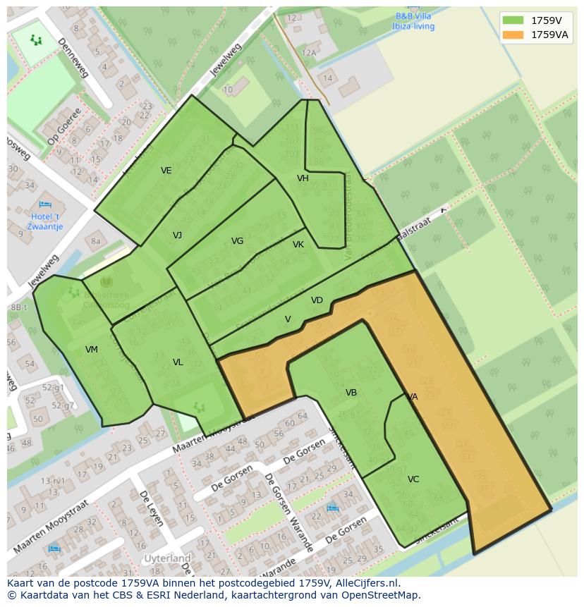 Afbeelding van het postcodegebied 1759 VA op de kaart.