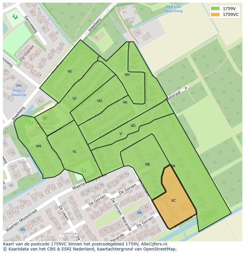 Afbeelding van het postcodegebied 1759 VC op de kaart.