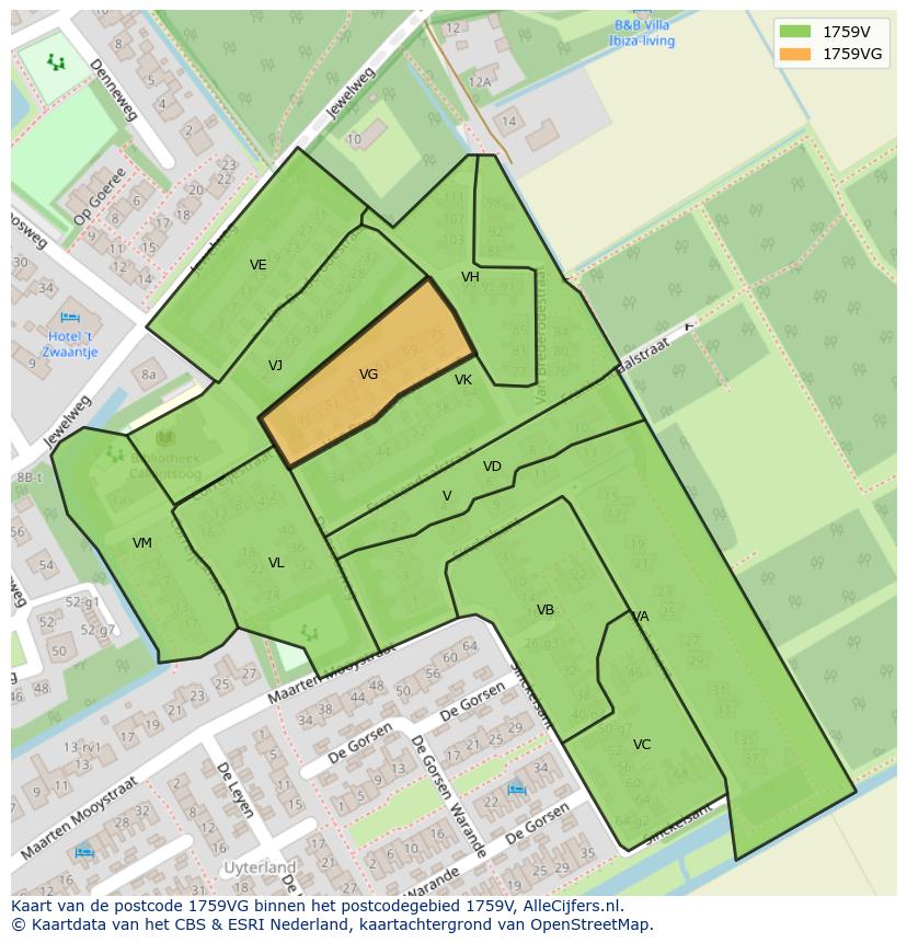 Afbeelding van het postcodegebied 1759 VG op de kaart.