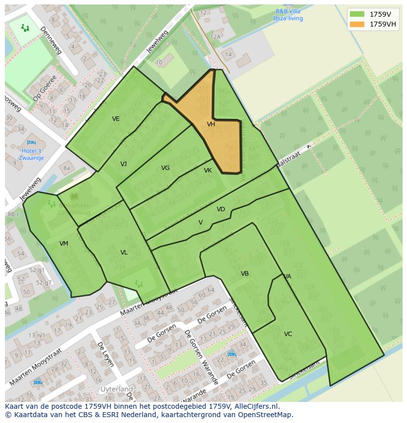 Afbeelding van het postcodegebied 1759 VH op de kaart.