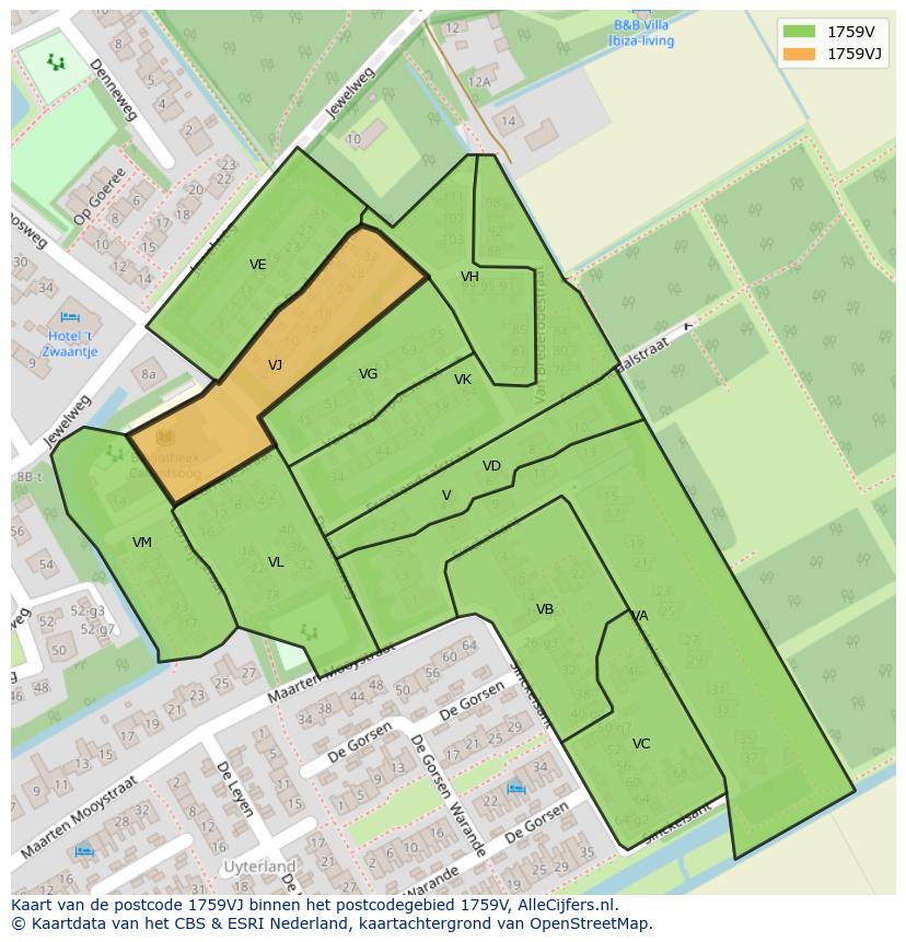 Afbeelding van het postcodegebied 1759 VJ op de kaart.