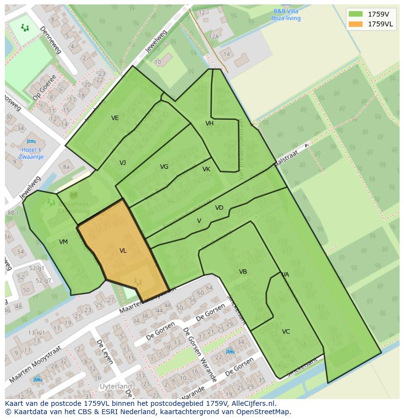 Afbeelding van het postcodegebied 1759 VL op de kaart.
