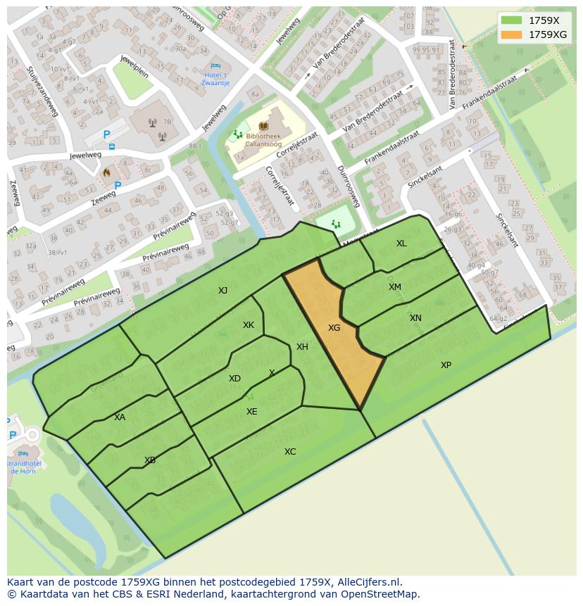 Afbeelding van het postcodegebied 1759 XG op de kaart.